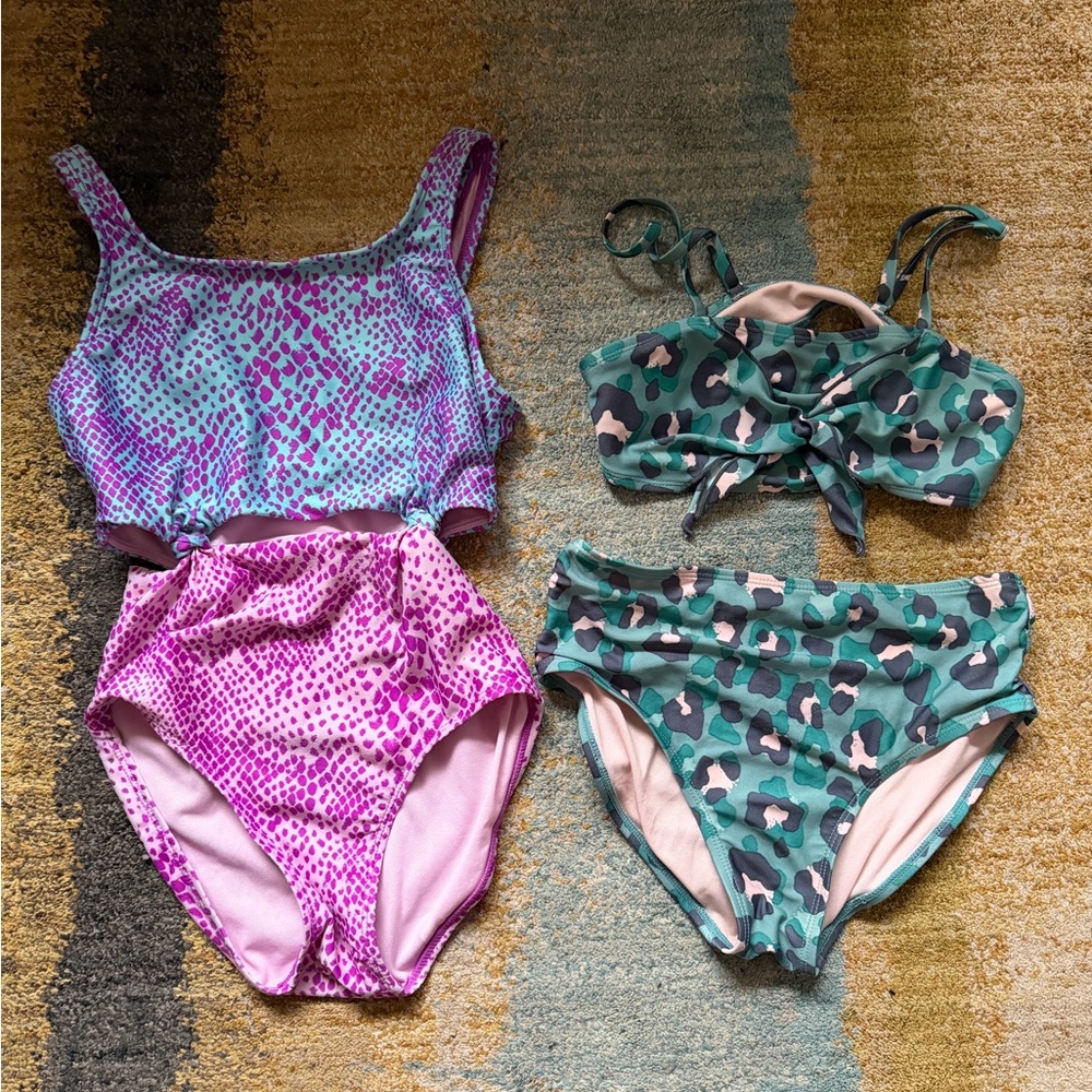 Mixed Two-Piece and One-Piece Kids Swimsuits — size 10/12